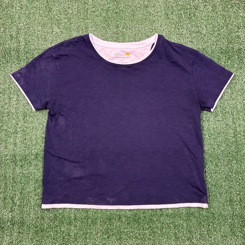 Vintage C&C California Navy Purple Layered Trim T-shirt M